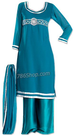  Turquoise Georgette Suit | Pakistani Dresses in USA- Image 1