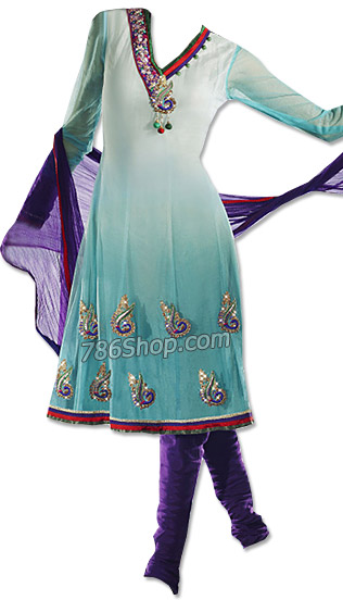  Sky Blue Chiffon Suit   | Pakistani Dresses in USA- Image 1
