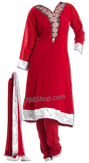  Red Chiffon Suit  | Pakistani Dresses in USA- Image 1