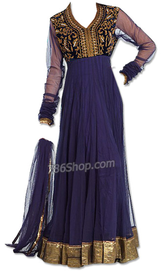  Navy Blue Chiffon Suit | Pakistani Dresses in USA- Image 1