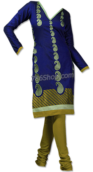  Royal Blue/Olive Georgette Suit | Pakistani Dresses in USA- Image 1