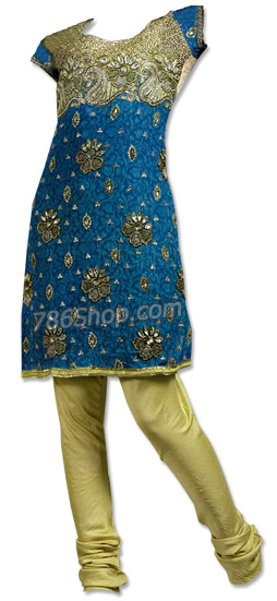  Blue/Green Jamawar Suit | Pakistani Dresses in USA- Image 1