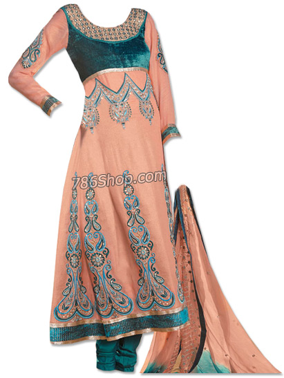  Peach Georgette Suit  | Pakistani Dresses in USA- Image 1