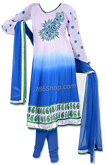  Royal Blue/White Chiffon Suit | Pakistani Dresses in USA- Image 1