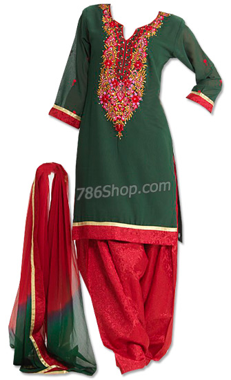  Teal/Red Georgette Suit   | Pakistani Dresses in USA- Image 1