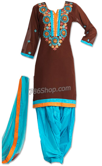  Brown/Turquoise Georgette Suit | Pakistani Dresses in USA- Image 1