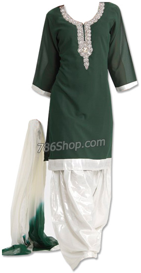  Dark Green/White Georgette Suit | Pakistani Dresses in USA- Image 1