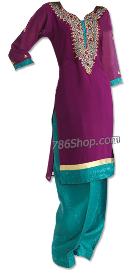  Purple/Turquoise Georgette Suit  | Pakistani Dresses in USA- Image 1
