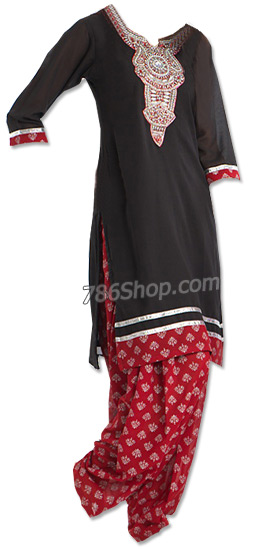  Black/Red Georgette Suit | Pakistani Dresses in USA- Image 1