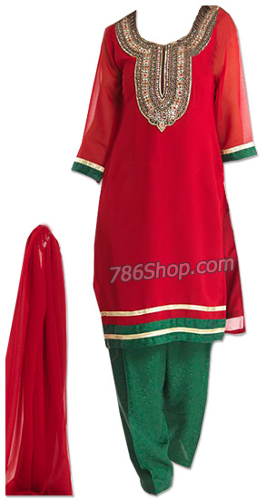  Red/Green Georgette Suit  | Pakistani Dresses in USA- Image 1