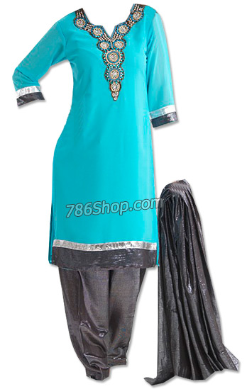  Turquoise/Grey Georgette Suit | Pakistani Dresses in USA- Image 1