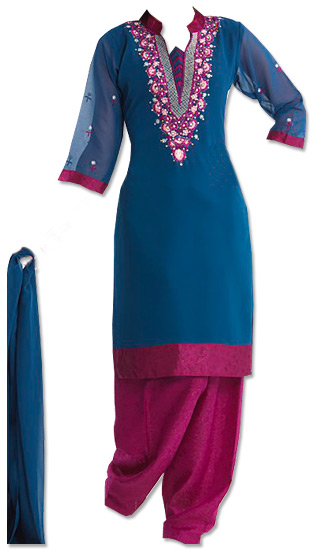  Blue/Magenta Georgette Suit    | Pakistani Dresses in USA- Image 1