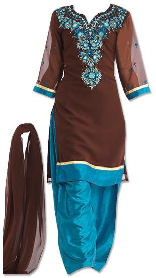   Brown/Turquoise Georgette Suit  | Pakistani Dresses in USA- Image 1