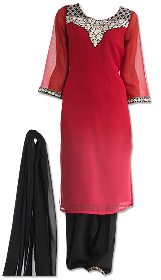  Red/Black Chiffon Suit   | Pakistani Dresses in USA- Image 1