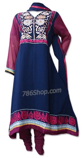  Navy Blue/Magenta Chiffon Suit | Pakistani Dresses in USA- Image 1