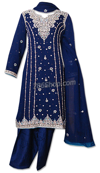  Navy Blue Crinkle Chiffon Suit  | Pakistani Dresses in USA- Image 1
