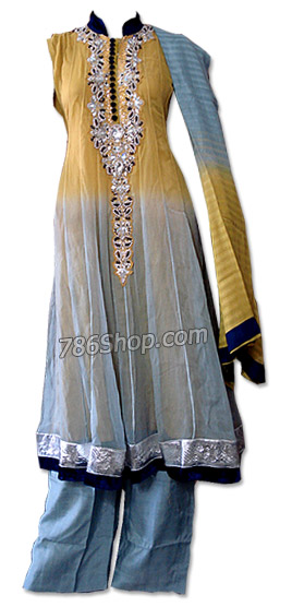  Mustered/Grey Chiffon Suit | Pakistani Dresses in USA- Image 1