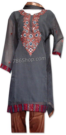 Grey/Brown Georgette Suit  | Pakistani Dresses in USA