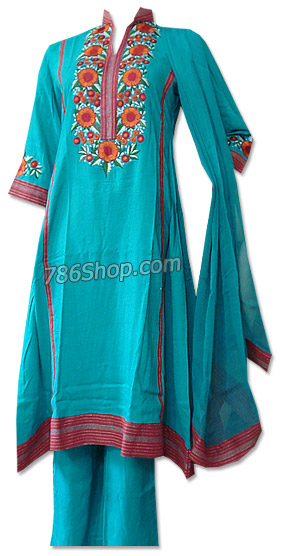  Turquoise Linen Suit | Pakistani Dresses in USA- Image 1