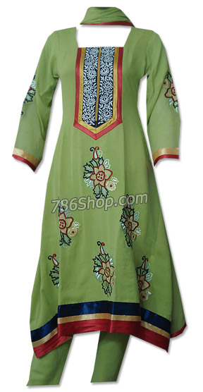  Parrot Green Chiffon Suit  | Pakistani Dresses in USA- Image 1