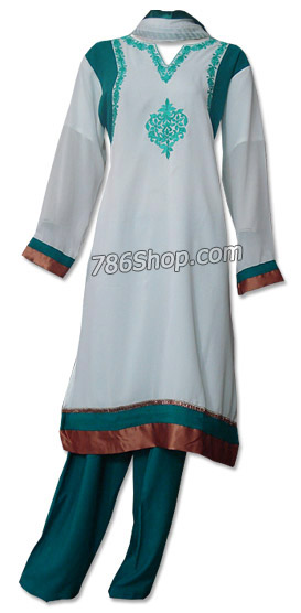  Off-White/Turquoise Georgette Suit | Pakistani Dresses in USA- Image 1