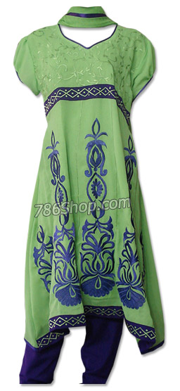  Parrot Green/Purple Georgette | Pakistani Dresses in USA- Image 1
