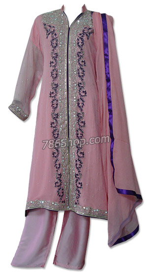  Pink Crinkle Chiffon Suit  | Pakistani Dresses in USA- Image 1