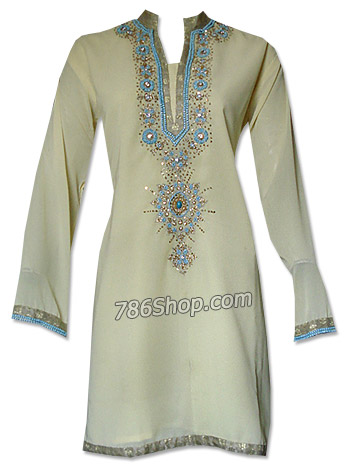  Cream Georgette Kurti  | Pakistani Dresses in USA- Image 1