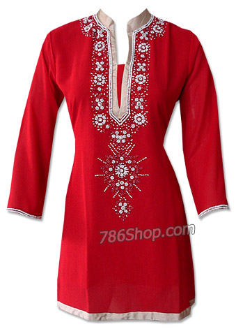  Red Georgette Kurti | Pakistani Dresses in USA- Image 1