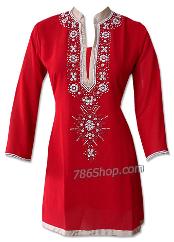  Red Georgette Kurti | Pakistani Dresses in USA- Image 1