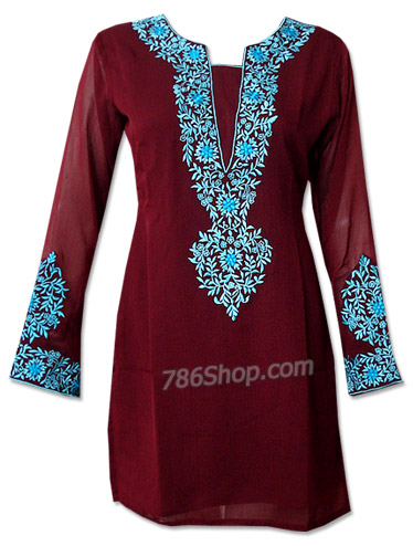  Maroon Georgette Kurti | Pakistani Dresses in USA- Image 1