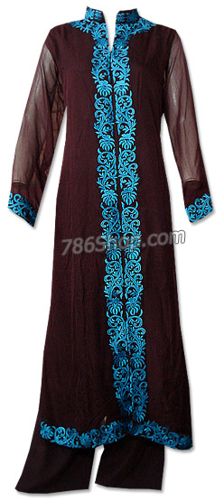  Dark Brown Chiffon Suit | Pakistani Dresses in USA- Image 1