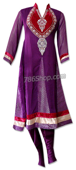  Dark Purple Chiffon Suit  | Pakistani Dresses in USA- Image 1