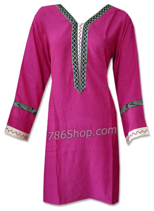  Shocking Pink Cotton Kurti  | Pakistani Dresses in USA- Image 1