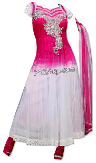  Hot Pink/White Chiffon Suit | Pakistani Dresses in USA- Image 1