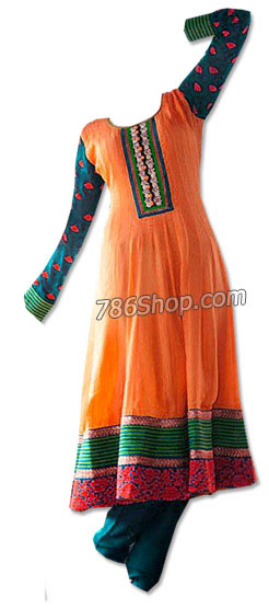  Orange/Blue Georgette Suit | Pakistani Dresses in USA- Image 1