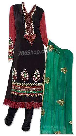  Black/Sea Green Georgette Suit  | Pakistani Dresses in USA- Image 1