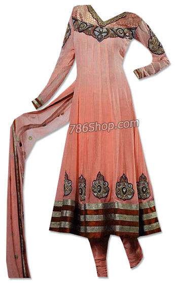 Peach Chiffon Suit | Pakistani Dresses in USA- Image 1