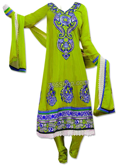  Parrot Green Georgette Suit | Pakistani Dresses in USA- Image 1