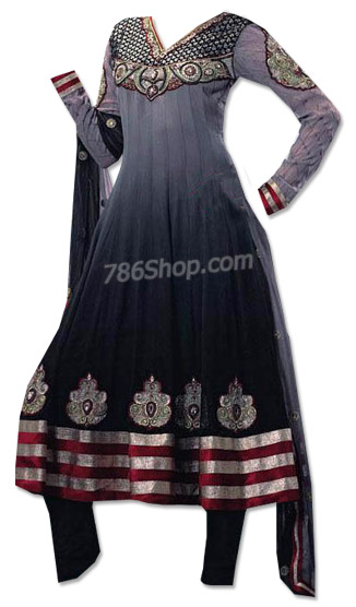  Grey/Black Chiffon Suit | Pakistani Dresses in USA- Image 1