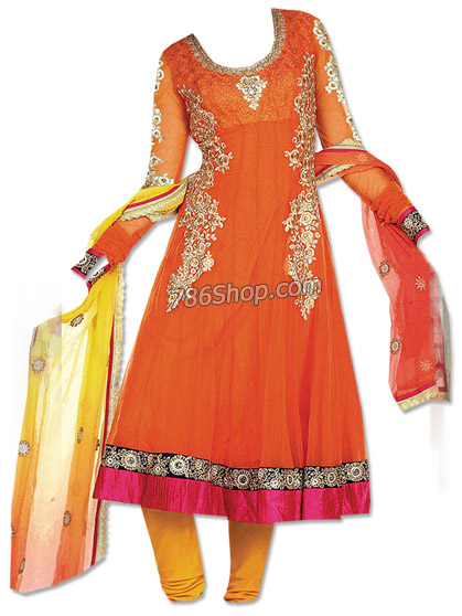  Orange Chiffon Suit | Pakistani Dresses in USA- Image 1