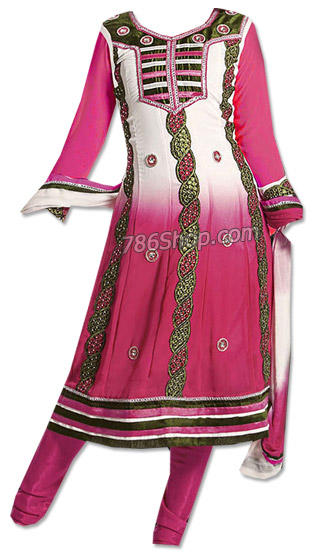  Pink/White Georgette Suit | Pakistani Dresses in USA- Image 1