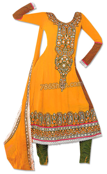  Mustard/Green Georgette Suit | Pakistani Dresses in USA- Image 1