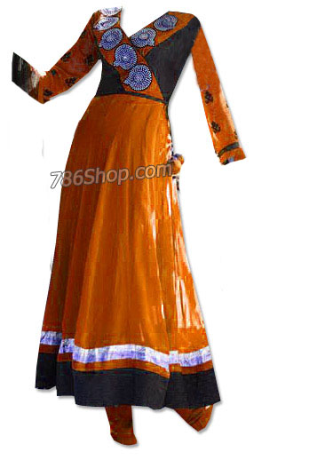  Orange/Black Chiffon Suit | Pakistani Dresses in USA- Image 1