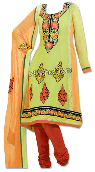  Parrot Green/Orange Georgette Suit  | Pakistani Dresses in USA- Image 1