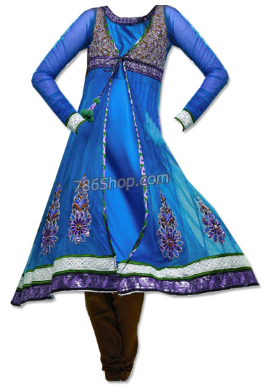  Blue/Brown Chiffon Suit  | Pakistani Dresses in USA- Image 1