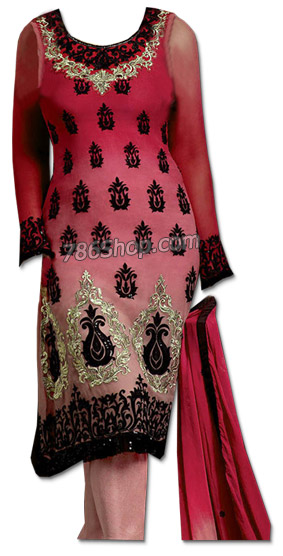  Brick Red/Pink Chiffon Suit | Pakistani Dresses in USA- Image 1