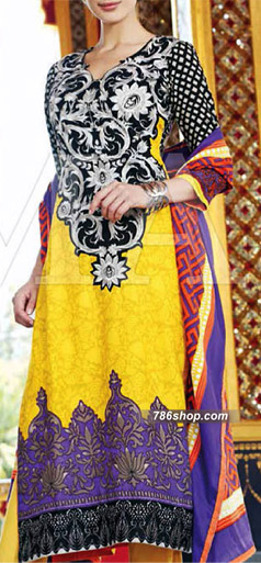 Charizma Yellow/Purple Silk Linen Suit | Pakistani Dresses in USA- Image 1