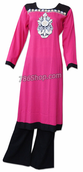  Hot Pink Linen Suit  | Pakistani Dresses in USA- Image 1