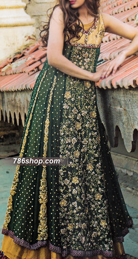  Bottle Green Chiffon Suit  | Pakistani Party Wear Dresses USA- Image 1